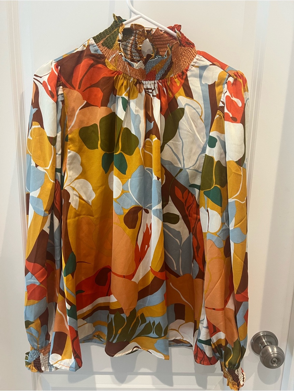 JODIFL Multi-Color Floral Smock-Neck Blouse Size Small